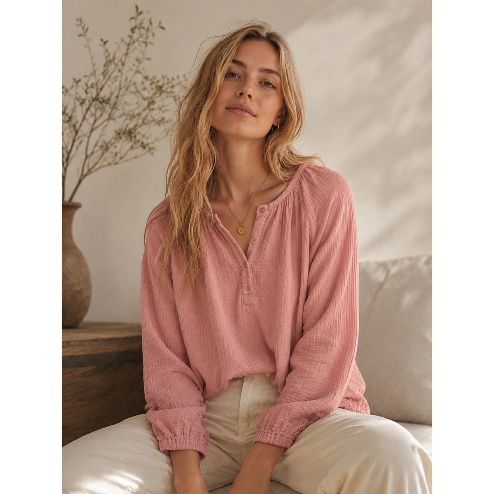 Scotch & Soda Dusty Rose Button Henley Blouse